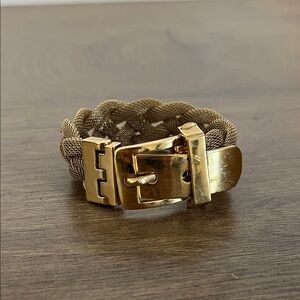Ralph Lauren Gold Braided Mesh Bracelet – Logo Buckle Clasp, Statement Piece